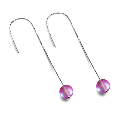 Rosa | 925 Sterling Silber | Meerjungfrau Glaskette Tropfenfädler Ohrringe